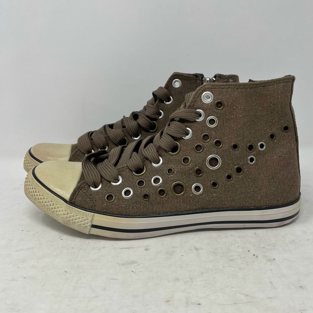 Brown Canvas Multi-Eyelet Zipper High Top Sneakers Womens Size 8